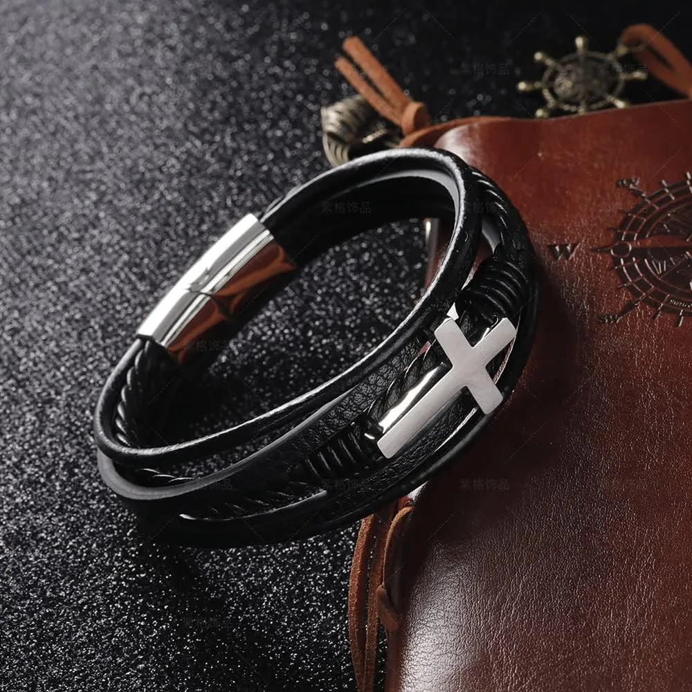 To My Man/Son/Grandson/Uncle/Brother/Bracelet- I Will Always Be With You Braided Leather Bracelet for Men, Handmade Mens Braided Leather Bracelet Bangle Wristband