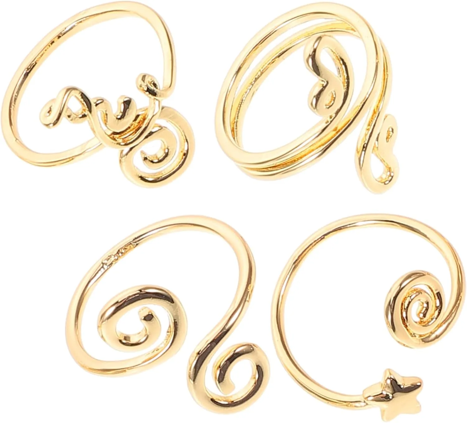 Toe Rings Collection 4 Styles Adjustable Foot Jewelry with Zircon Gold Color Perfect for Beach