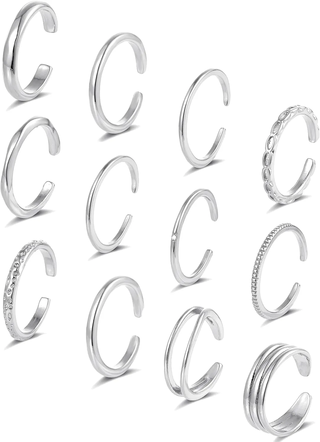 Tornito 12Pcs 18K Gold Filled Toe Rings Minimalist Thin Wire Cubic Zirconia Summer Beach Toe Rings Open Adjustable Foot Jewelry for Women Silver Gold Tone