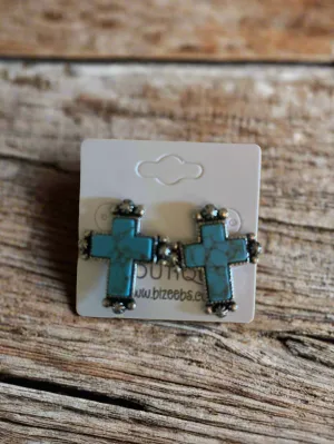 Turquoise Cross Stud Earrings