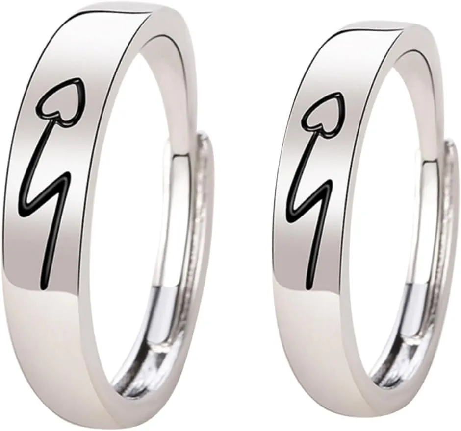 VALICLUD 2pcs Couples Silver Rings for Women Matching Finger Rings Adjustable Jewelry