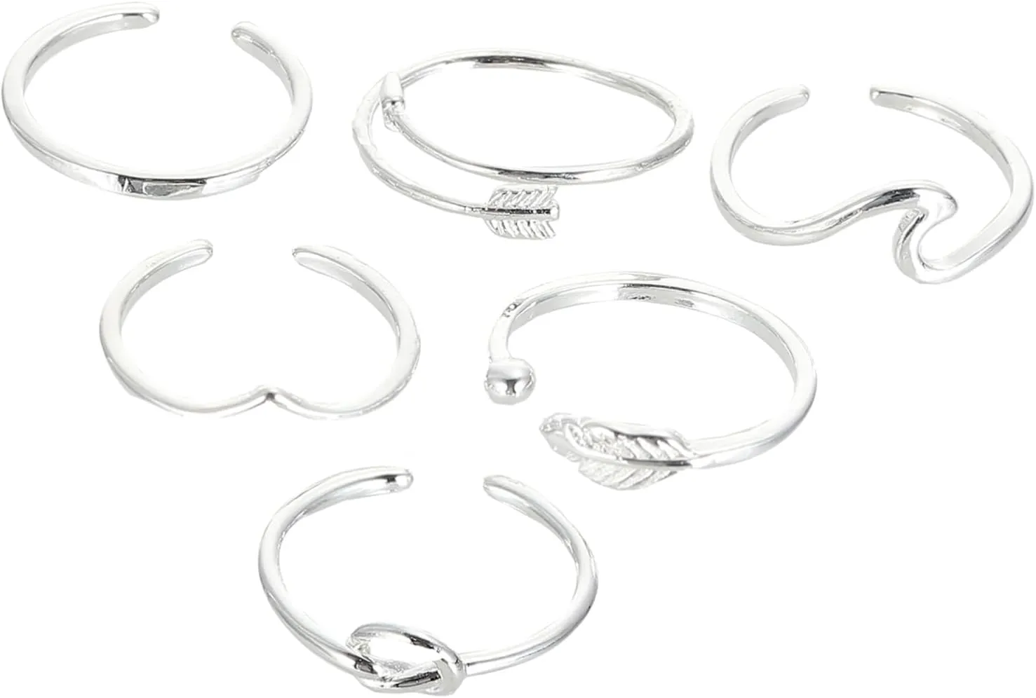 VALICLUD 6pcs Stackable Rings Thumb Knuckle Finger Toe Rings Adjustable Fashion Jewelry