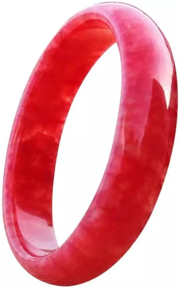 Vesppears Natural Feng Shui Chicken Blood Red Jade Bangle Bracelet for Women Genuine Fashion Safe Auspicious Fit 58-62mm