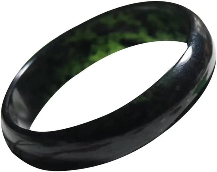 Vesppears Natural Feng Shui Ink Green Grey Jade Bangle Bracelet for Women Genuine Fashion Safe Auspicious Fit 58-62mm