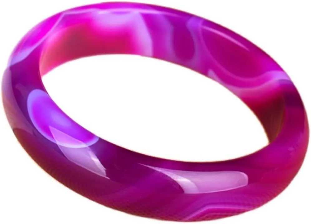 Vesppears Natural Feng Shui Purple Jade Bangle for Women Genuine Agate Fashion Safe Auspicious Fit 58-62mm