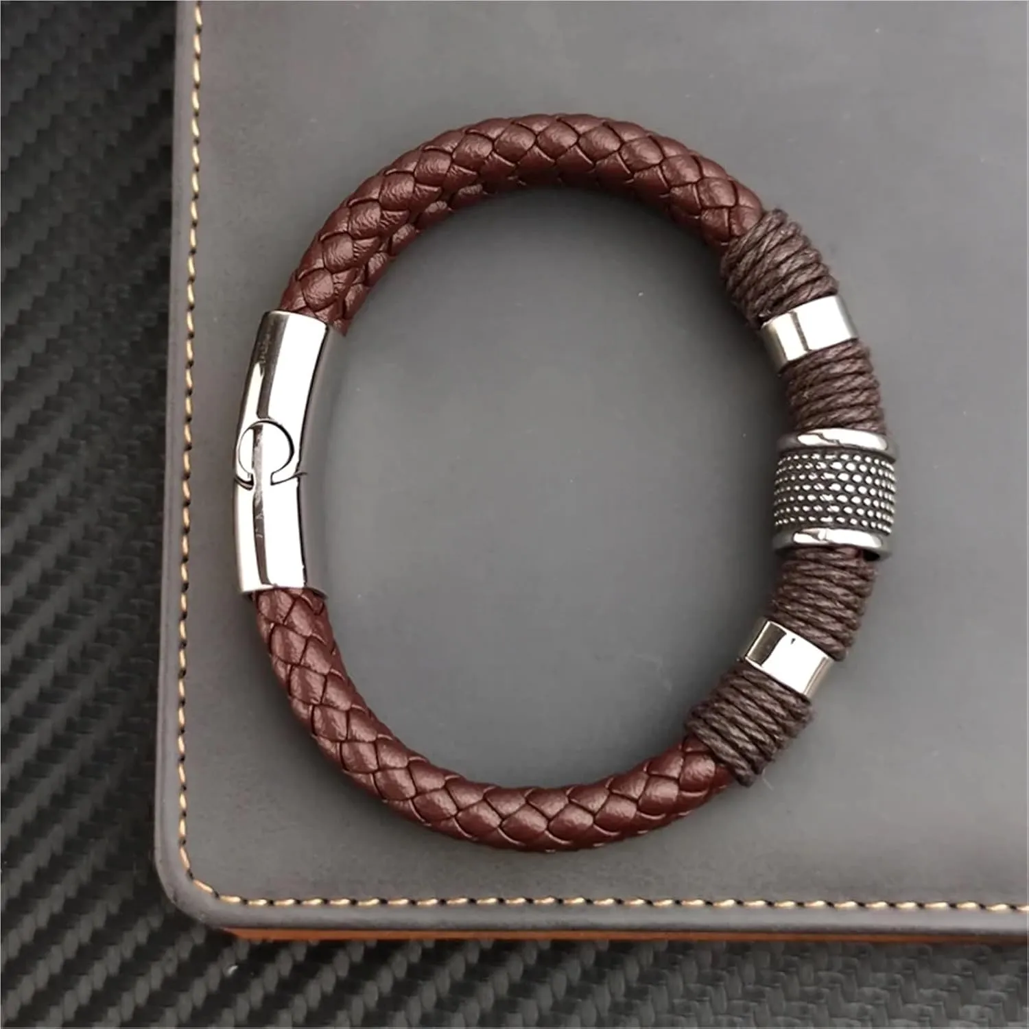 Vintage Multilayer Brown Leather Stainless Steel Men Bracelet Bead Bracelet Jewelry Male Wrist Bangle