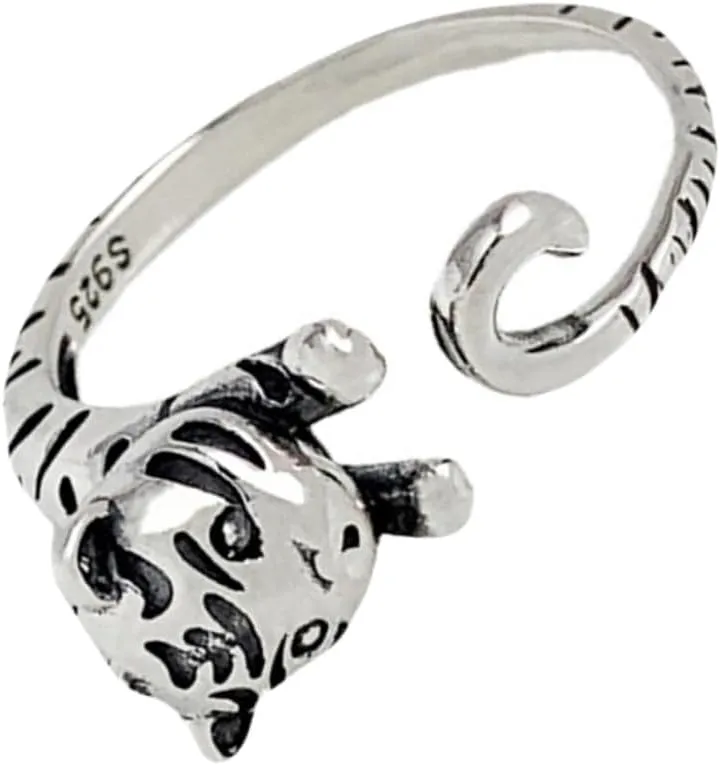 Vintage Tiger Open Ring Cute Retro Style Finger Ring for Stacking Fashionable Band Ring Unique Toe Ring for Every Occasion