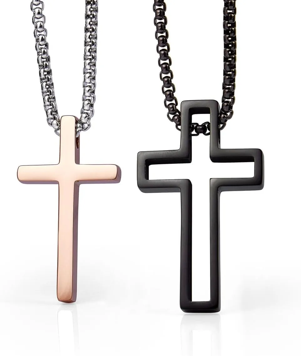 Wolentty Couple Cross Necklace Stainless Steel Religious Matching Necklaces for Men Women Gift