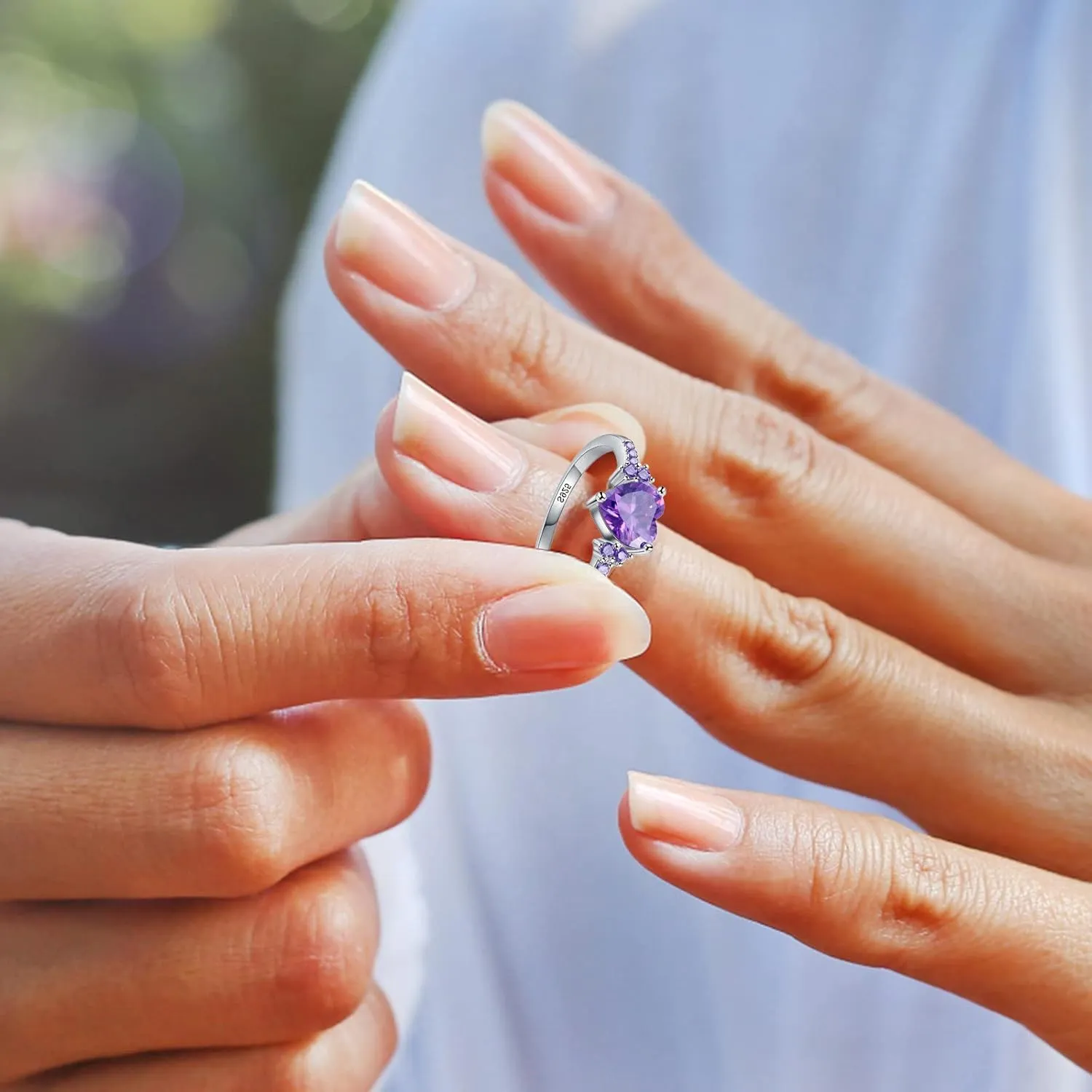 Women Heart Shaped Engagement Rings Inlaid Zircon Anniversary Rings Elegant Exquisite Wedding Jewelry (Purple, 6)