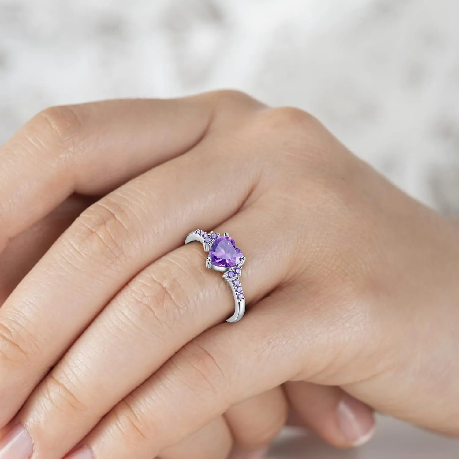 Women Heart Shaped Engagement Rings Inlaid Zircon Anniversary Rings Elegant Exquisite Wedding Jewelry (Purple, 6)