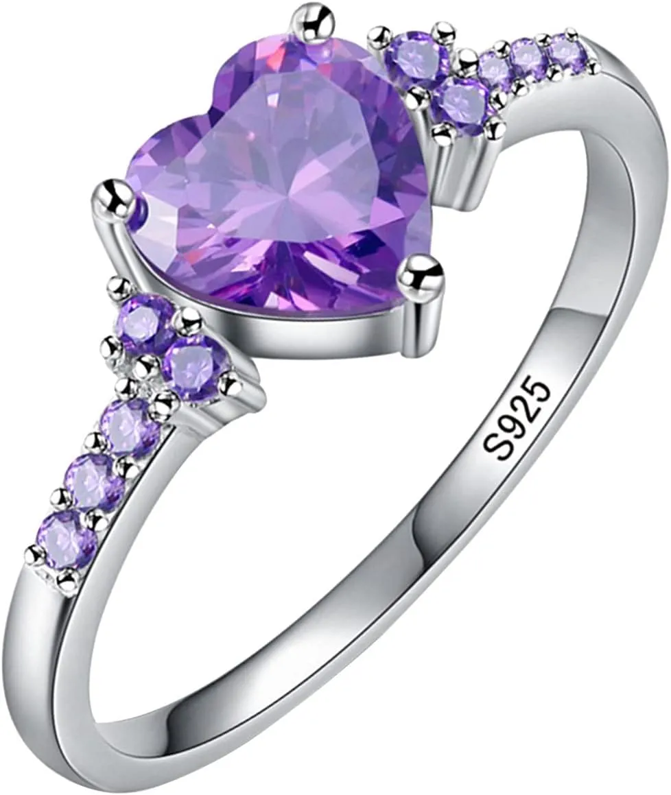 Women Heart Shaped Engagement Rings Inlaid Zircon Anniversary Rings Elegant Exquisite Wedding Jewelry (Purple, 6)