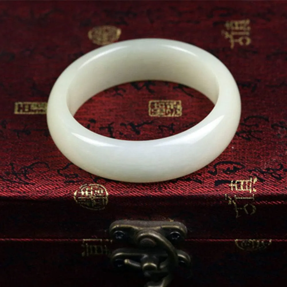 Women's Bracelet, Jade Bracelet for Women, Chinese Bracelet, Natural Agate Jade Bangle Bracelet White Color with Box,