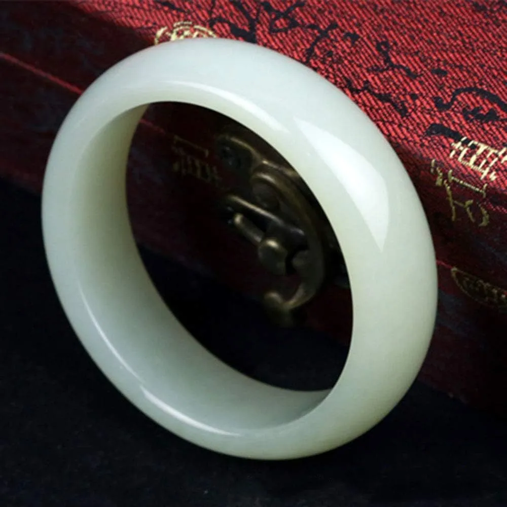 Women's Bracelet, Jade Bracelet for Women, Chinese Bracelet, Natural Agate Jade Bangle Bracelet White Color with Box,
