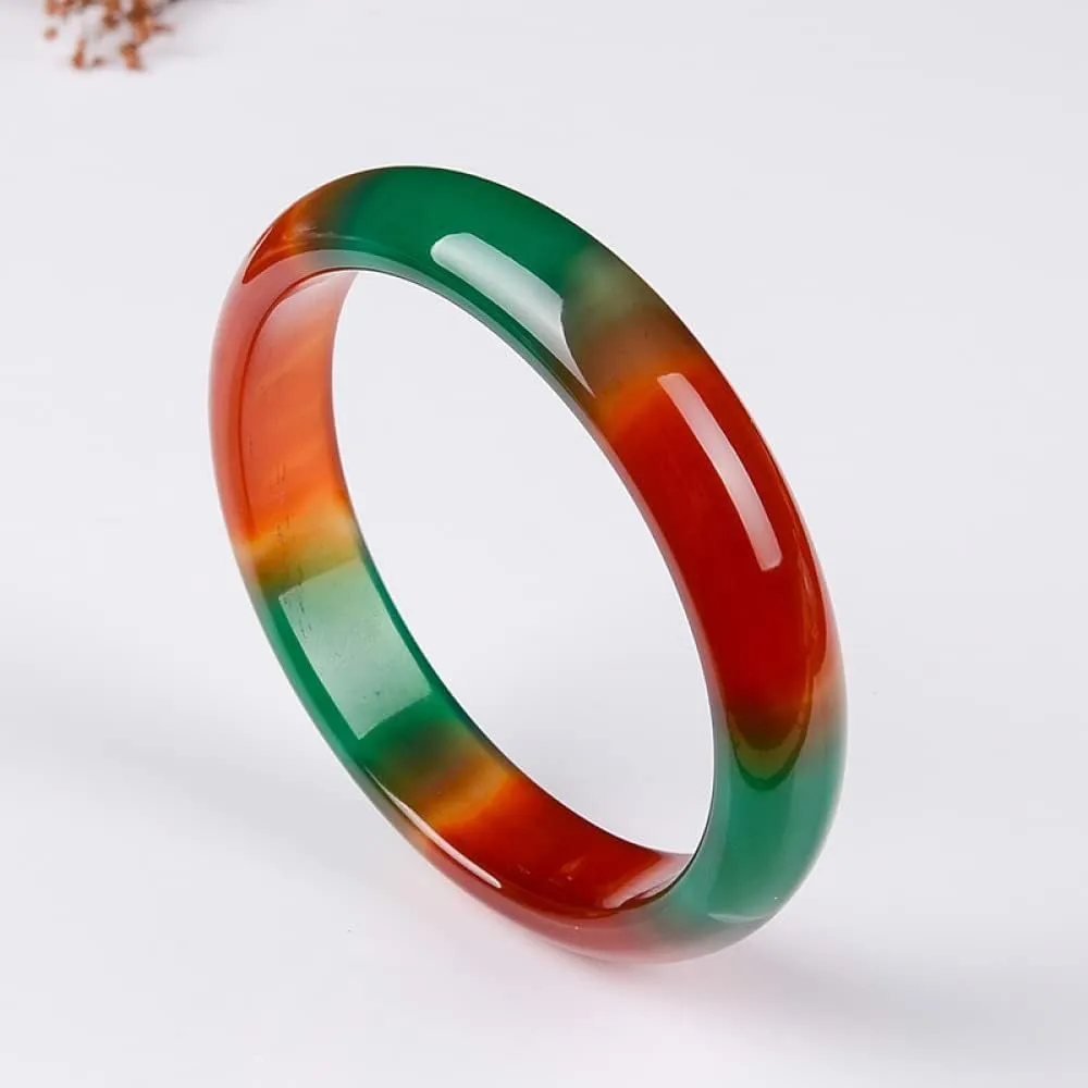 Women's Bracelet, Ladies Jade Bangle Bracelet, Colorful Red and Green Chalcedony Bangle, Ladies Wide Jade Bangle, The for Family, for Friends, with Jewelry Box, 56-64mm,56mm,56mm
