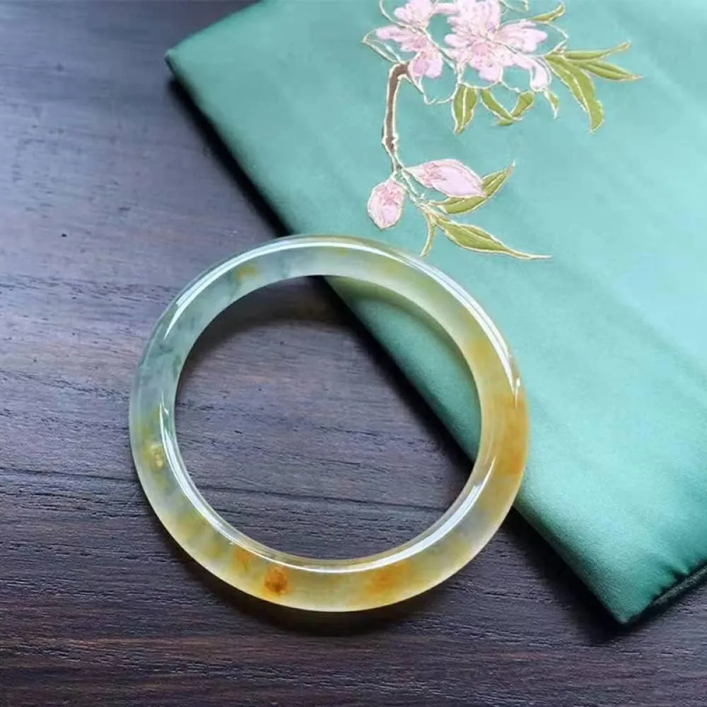 Women's Bracelet, Ladies Jade Bangle, Yellow Jade Jade Bangle, Ladies Round Bar Jade Bangle, for Girlfriend, for Family, with Jewelry Box, 54-64mm,yellow-64mm,