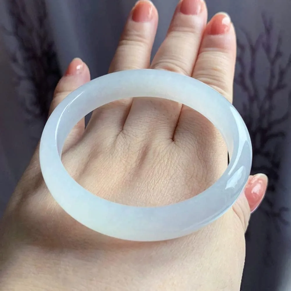 Women's Bracelet, Women's Jade Bangle, Natural White Jade Jade Bangle, Women's Wide Bar Jade Bangle, for Mother, for Friends, with Jewelry Box, 52-64mm,53mm,