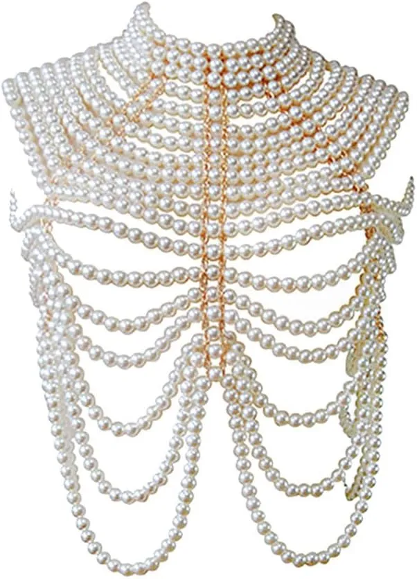 Women's Pearl Shoulder Necklaces Pearl Body Chain Delicate Gowns Matching Body Accessories