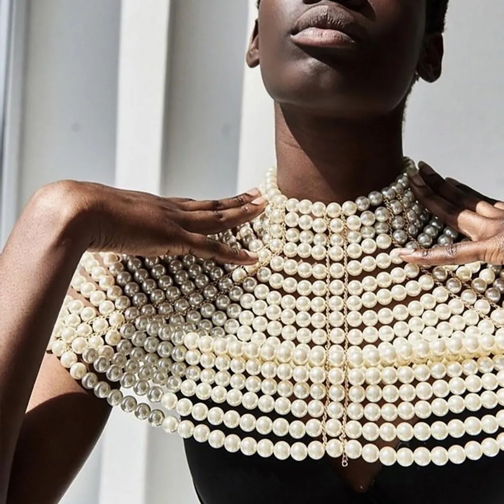 Women's Pearl Shoulder Necklaces Pearl Body Chain Delicate Gowns Matching Body Accessories