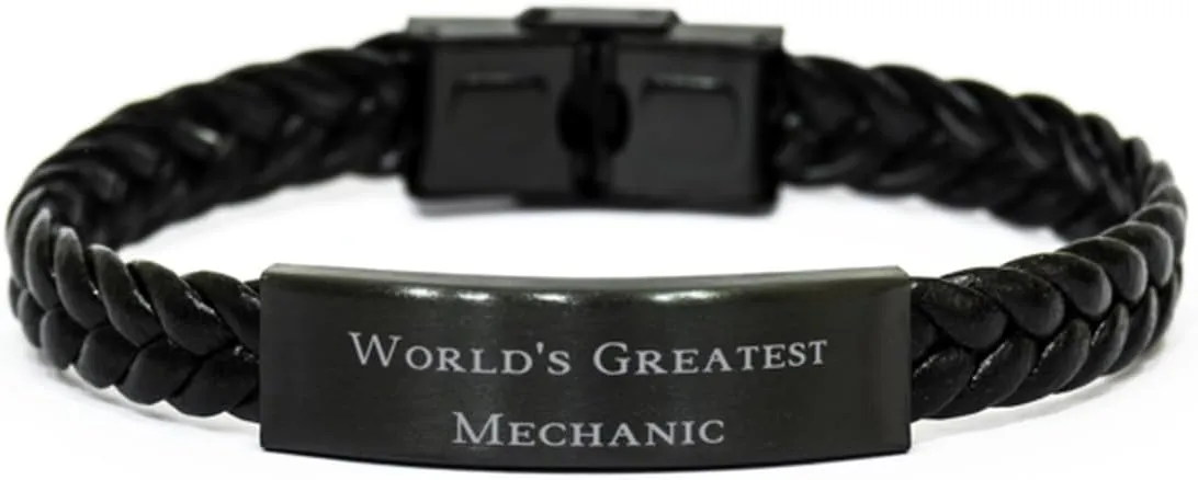 World's Greatest Mechanic Braided Leather Bracelet, Mechanic Engraved Bracelet, Sarcasm Gifts For Mechanic from Colleagues, Leather bracelets for men, Leather bracelets for women, Handmade leather