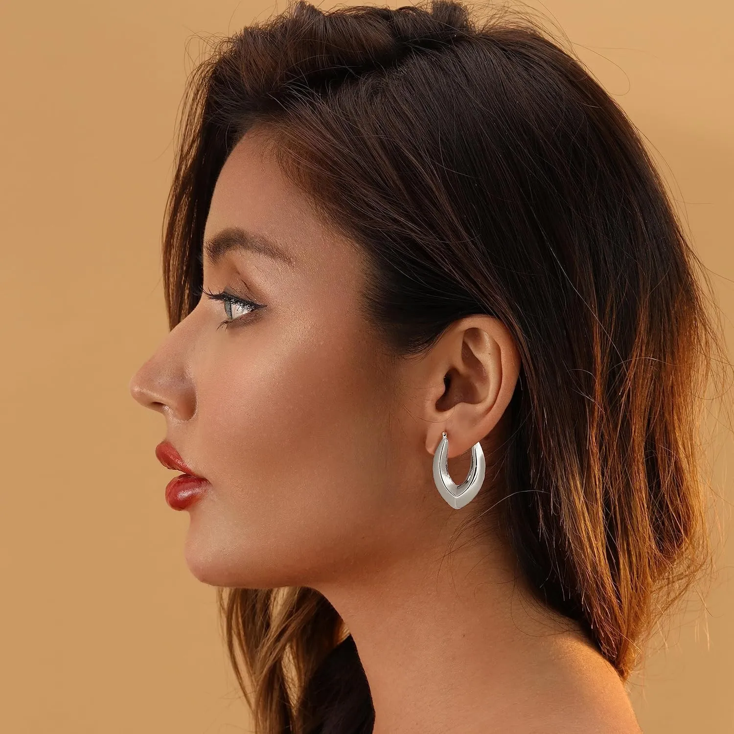 YANODA Chunky Gold Hoop Earrings for Women 14K Gold Plated Thick Gold Hoop Earrings Hypoallergenic Gold Hoops Lightweight Gold Chunky Hoop Earrings for Women