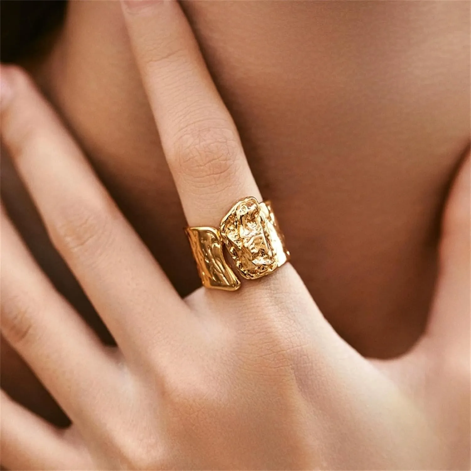 YBMYCM Gold Chunky Rings for Women Adjustable Geometric Rings Open Gold Plated Rings for Women